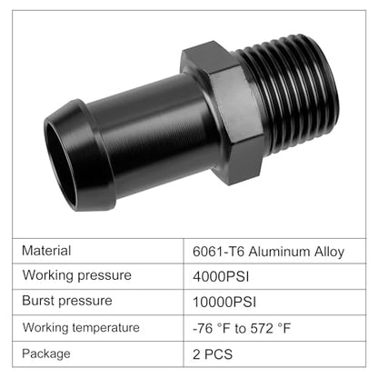 EVIL ENERGY 1/2" NPT Male to 3/4" Barb Fitting Adapter Straight Aluminum Black 2PCS - size: 1/2 NPT to 3/4 Barb