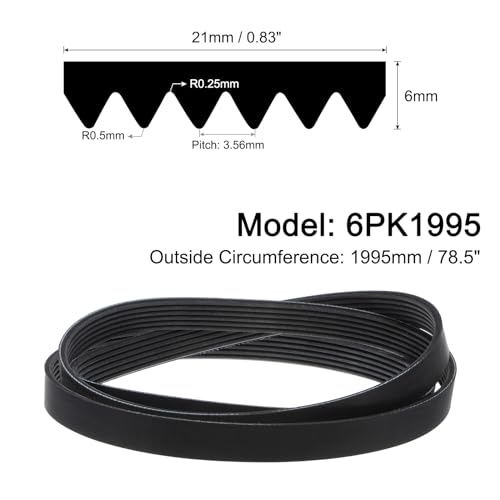 uxcell 6K785/6PK1995 Serpentine Belt 6 Ribs 1995mm Length x 21mm Width x 5mm Height, EPDM Poly V Belt, Multi Wedge Micro V Belt for Vehicle - size: 6PK1995
