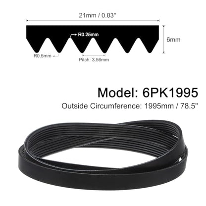 uxcell 6K785/6PK1995 Serpentine Belt 6 Ribs 1995mm Length x 21mm Width x 5mm Height, EPDM Poly V Belt, Multi Wedge Micro V Belt for Vehicle - size: 6PK1995