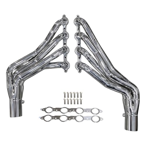 LS Swap Long Tube Headers Polished 304 Stainless Steel for 1960–1987 Chevy GMC C10 K10 Trucks and 1988–1991 Square Body 2WD 4WD Includes MLS Gaskets 12pc Header Bolt Kit - size: New Design C10 K10 Stainless LS Swap Headers