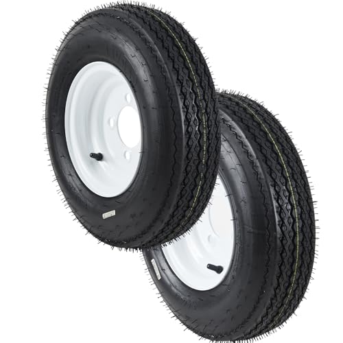Garvee 2-Pack 4.80-8 Trailer Tires on 8” White Rims, 4 Lug on 4” Bolt Pattern, Load Range C 6PR, 760 lbs, Bias Ply Pre-Mounted for Utility/Boat/Camper Trailers - size: 4.80-8, style: 4 Lug