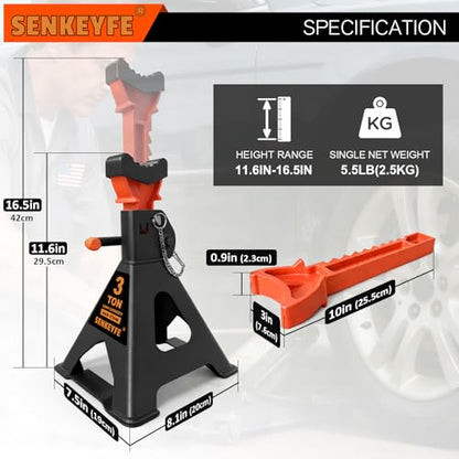 3 Ton (6,600 LBs) Jack Stands with Crossbars,Double Pin Locking,Rubber Cover,Large Foot Base,12"-16" Adjustable Height,Heavy Duty Car Jack Stands,Lifting SUV,MPV,Pickup Truck,ATV/UTV,2 Pack - color: orange-upgraded, size: 3ton Load Capacity
