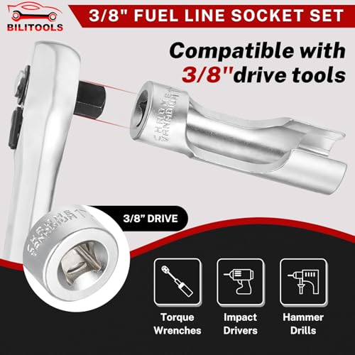 BILITOOLS 7pcs Diesel Injector Fuel Line Socket Set, 3/8" Drive