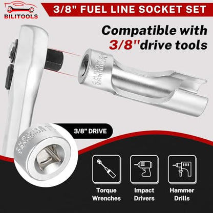 BILITOOLS 7pcs Diesel Injector Fuel Line Socket Set, 3/8" Drive