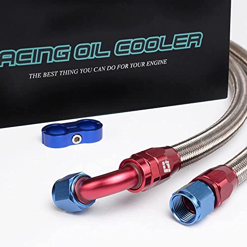 GRAND ORANGE Universal 10 Row Engine AN-10 Oil Cooler + Thermostat Adaptor Kit + Oil Lines - size: 10 Row 10 AN | Golden