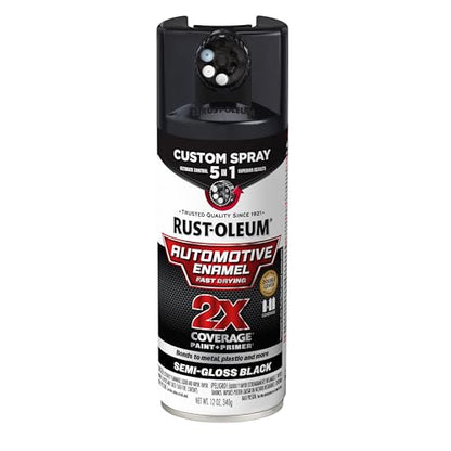 Rust-Oleum 2X Automotive Enamel 5-in-1 Spray Paint, Semi-Gloss Black - color: Semi-Gloss Black, size: 12 Ounce (Pack of 1)