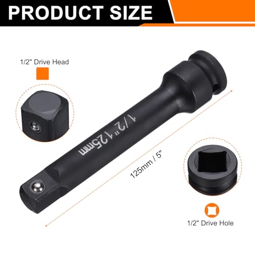 HARFINGTON Socket Extension Bar 1/2" Drive 5" Long CR-V Steel - size: 1/2" Square Drive 5" Long