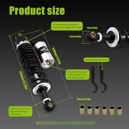Universal 320mm Shock Absorber, Damping System for Street Bikes, Go Karts, Scooters & ATVs, Motorcycle Rear Suspension Upgrade ;Black and silver - color: SILVER