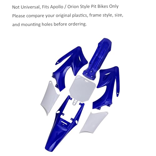 Plastic Fairing Kit with Graphics Decals for Apollo Orion Style 110cc 125cc Pit Dirt Bike Body Fender Set, Fits Apollo/Orion Style 4-Stroke Horizontal Engine Bikes Only, Not Universal (Blue)