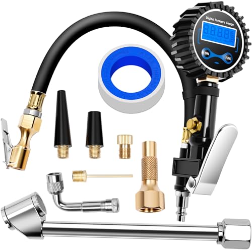Digital Tire Gauge with Inflator & Deflator - LED Display & 0.1 PSI Resolution - Quick Release Valve & Heavy Duty Chuck - w/Adapter for Car, Truck, SUV, Motorcycle, RV, Balls - size: Upgraded