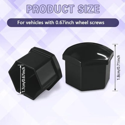 20PCS Car Wheel Lug Nut Covers, Hexagonal Plastic Dustproof Wheel Nut Rim Cover, 17mm Wheel Nut Covers with Removal Tool, Rust-Resistant Car Lugnut Caps for Most Vehicles (Black/17MM) - color: Black/17MM