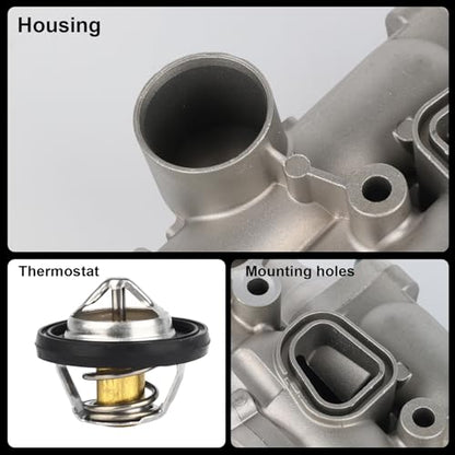 68003582AB Upgraded Aluminium Engine Coolant Thermostat Housing Assembly Compatible with Chrysler 200 Sebring Dodge Avenger Caliber Journey Jeep Compass Patriot Replaces 6508355AA, 4884571AB, 902-319