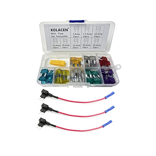 Automotive Car Truck Mini Blade Type Fuse Assorted Kit 81 Pieces + 3 Pieces 16 Gauge Add-a-Circuit Mini Fuse TAP Adapter - style: Box-add a circuit