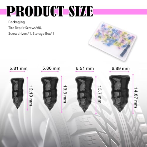 2026 Upgraded 60PCS Screw in Tire Plugs,Self-Service Tire Plugs Kit with Screwdriver for Emergency Tires Repair,Universal Tires Repair Rubber Nail Kit Car Accessories