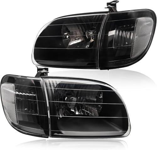 Black Headlight + Parking Lights Kit For Toyota Tundra 2000 01 02 03 2004 - color: Black Housing Clear