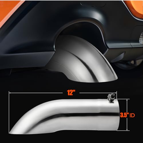 LCGP Turn Down Exhaust Tip 3.5" Inlet, 3.5" Inside Diameter Inlet, 12’’ Length Stainless Steel Bolt-On Exhaust Pipe - size: 3.5 Inch, style: Silver