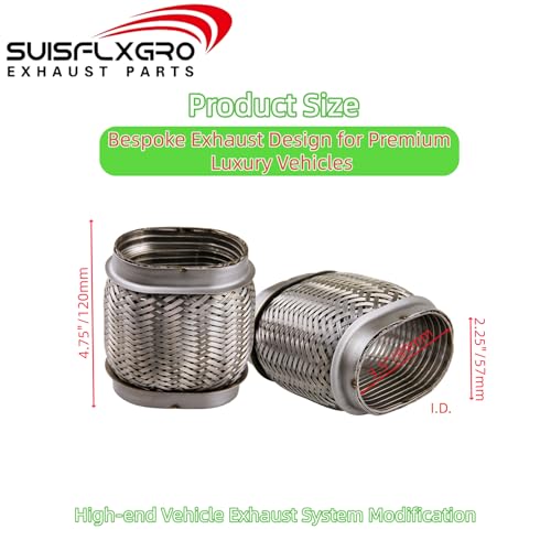 Exhaust Flex Pipe (Interlock Lining OEM-Grade) 100% Stainless Steel SS304 For Heavy Duty and Cars (1 PC, 2.25/3.5X4.75) - size: 2.25/3.5X4.75