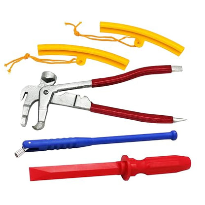 Professional Wheel Weight Tool Kit 4-Piece Set - Heavy Duty Rim Protector (2pcs), Tire Valve Remover & Weight Remover Tools, Wheel Weights Clip On for Cars/Trucks/SUVs(HT-M52)
