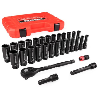 30-Piece 1/2" Drive Deep Impact Socket Set - size: 30 PCS, 1/2" Socket Set, Metric & SAE