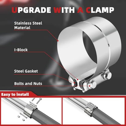 LCGP 5 Inch Straight Exhaust Pipe, 5" Stainless Steel Straight Muffler Replacement Pipe, 40" Length Mandrel Exhaust Tube with Two Lap Joint Band Clamps(New Version) - size: 5 Inch