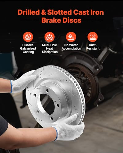 VEVOR Front & Rear Ceramic Brake Kit Compatible with 2016-2021 Lexus LX570, 2016-2021 Toyota Land Cruiser, Drilled and Slotted Brake Rotors Ceramic Brake Pads Replacement Kit, 14 inch Front Rotors - size: S-31482 + S-31483