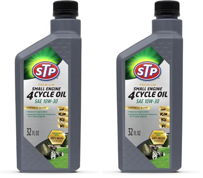STP Premium Small Engine 4 Cycle Oil Formula, SAE10W-30 Small Engine Oil & Care Formula Reduces Wear for Lawnmower, Push Mower, Tractor, 32 Oz, STP (Pack of 2) - size: 32 OZ (Pack of 2)