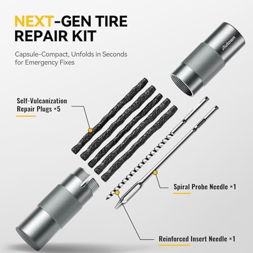 AUTOWN Compact Tire Repair Kit with Plugs for Motorcycle, Car