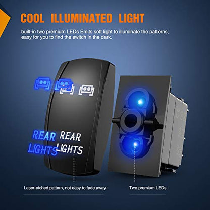 Nilight NI-RS05 LED Light Bar Rocker Switch 5Pin Laser On/Off Rear Lights Rocker Switch 20A/12V 10A/24V Switch Jumper Wires Set,2 years Warranty , Blue - color: Blue, size: REAR LIGHTS