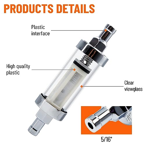 5/16 inch 9747 Inline Fuel Filter With Clear View Glass And Chrome (2) - size: 2 Pack