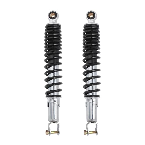 Minho Motorcycle Dual Rear Shock Absorbers with Adjustable Spring Preload in Heavy Iron Material Compatible with Chinese GY6 Scooter Mopeds Taotao Tank Jonway Roketa,335MM Length,10MM Mounting Hole - size: 335mm