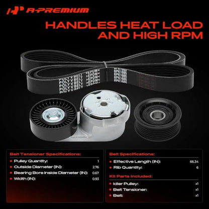 A-Premium Engine Serpentine Belt Drive Kit w/Tensioner & Idler Pulley