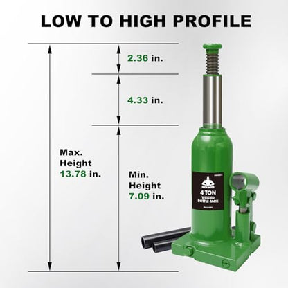 Jack Boss Bottle Jack 4 Ton (8,000 LBs) Hydraulic Car Jack, Fit for Auto Truck Repair and House Lift, Green - color: Green, size: 4 TON