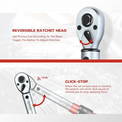 DNA MOTORING 1/4-Inch Drive Click Torque Wrench 20-200 IN.-LB / 2.26-22.6 N.M Torque Wrench For Repairs, Machinery Maintenance Assembly, Sliver/Red, TOOLS-00512 - style: 1/4-Inch200 FT.-LB