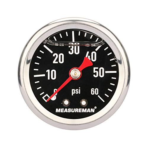 MEASUREMAN Fuel Pressure Gauge 0-60psi 1.5" Dial, 1/8" NPT Back, Stainless Steel Case, Brass Inside, Glycerin Filled, Black Dial - size: 0-60 psi, style: Back Mount (Black Dial)