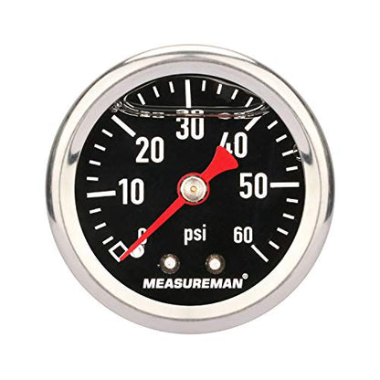 MEASUREMAN Fuel Pressure Gauge 0-60psi 1.5" Dial, 1/8" NPT Back, Stainless Steel Case, Brass Inside, Glycerin Filled, Black Dial - size: 0-60 psi, style: Back Mount (Black Dial)