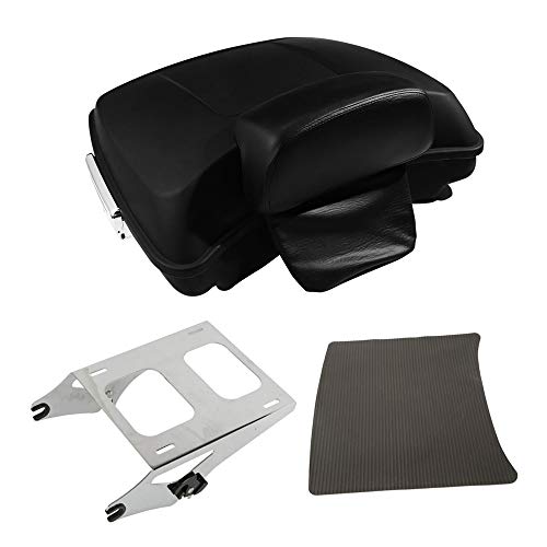 TCT-MOTORPARTS 5.5" Razor Tour Luggage Trunk Pack Backrest Mounting Rack Fit for Harley Touring 2014-2025 Road King Street Glide Electra Glide Road Glide - color: Matte Black Razor Trunk+Chrome Rack #1