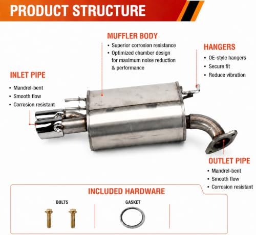 E415H Right Rear Exhaust Muffler for 2018-2024 Toyota Camry 2.5L/3.5L - size: Camry 2.5L/3.5L XSE Right or 2.5L SE