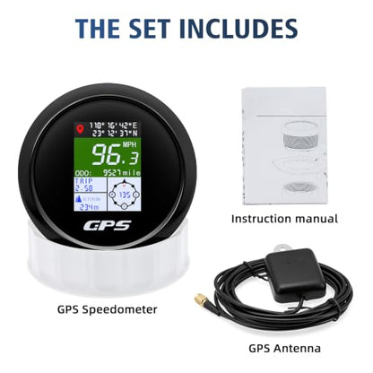 Boat GPS Speedometer Gauge 3-3/8" 85mm Waterpoof for Marine Car - color: Black