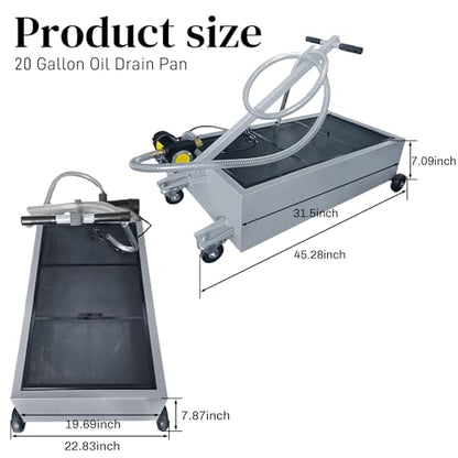 20 Gallon Low-Profile Oil Drain Pan with Electric Pump, Gray - color: Gray, size: 20 Gallon