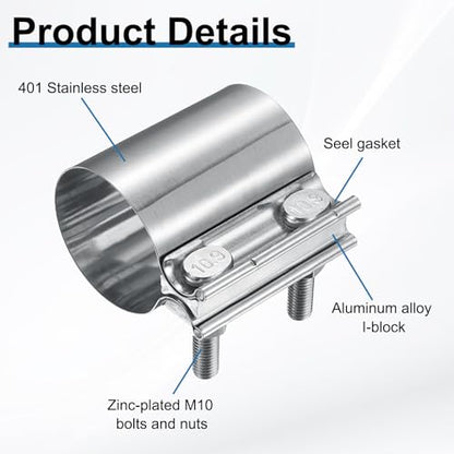 HARFINGTON Exhaust Clamp 2.36" Stainless Steel Lap Joint Band Clamp Exhaust Pipes Connection with M10x55.5 Screws for Car Muffler Elbow Pipes - size: 2.36 inch