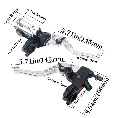 Universal Motorcycle 7/8" 22mm Handlebar Brake Master Cylinder Clutch Lever CNC Left & Right Set Compatible with Honda Kawasaki Suzuki Yamaha（ Piston Diameter 12.7mm (Silver) - color: Silver