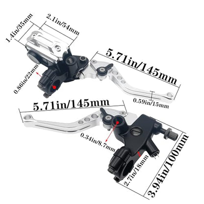 Universal Motorcycle 7/8" 22mm Handlebar Brake Master Cylinder Clutch Lever CNC Left & Right Set Compatible with Honda Kawasaki Suzuki Yamaha（ Piston Diameter 12.7mm (Silver) - color: Silver