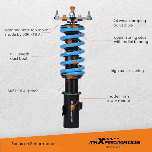 maXpeedingrods Coilover for Subaru Forester 1998-2002, 24 Levels Damper Adjustable Coil-overs Suspension Kit, Height Adjustable Shock Absorber Struts, T6 Upgraded Lowering Kits Blue - size: Forester 1998-2002