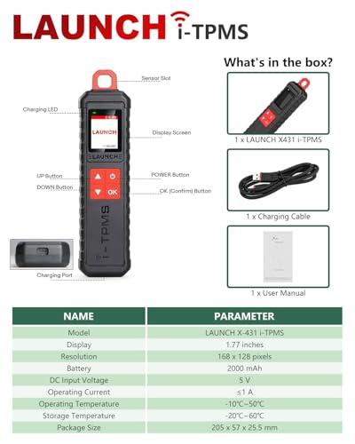 LAUNCH X-431 i-TPMS Tire Pressure Monitor System Service Tool Work with X-431 Scanner and i-TPMS APP Supports 315/433MHz Sensors - [Upgraded Version of TSGUN]