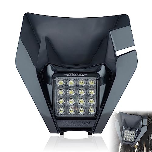 Dirt Bike Led Headlight Motorcycle 2020-2022 Enduro Headlight Kit for EXC EXCF SX SXF XC XCF XCW XCFW (Black-Dual 16) - color: Black Mask-Dual 16