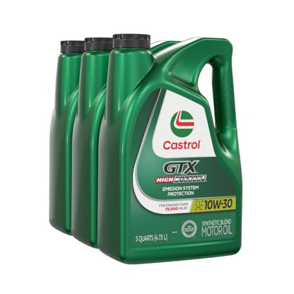 Castrol GTX High Mileage 10W-30 Synthetic Blend Motor Oil, 5 Qt, Pack of 3 - size: 5 Quarts, Pack of 3