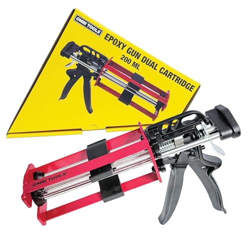 LAUCO Dual Cartridge Epoxy Gun 200 ml – Manual 1:1 and 2:1 Adhesive Applicator for Panel Bonding, Structural Epoxy, Fillers, and Plastic Repair (33093) - color: Red