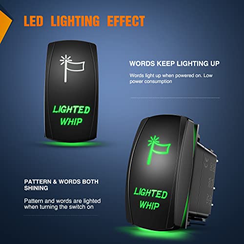 Nilight 5Pin Lighted Whip Rocker Switch Laser Etched Toggle SPST - color: Green, size: LIGHTED WHIP
