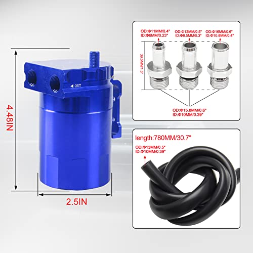 Thick Shell Baffled Oil Catch Can Coolant Fuel Catch Can Reservoir Kit - Blue - color: Blue