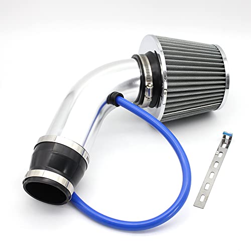 3 Inch Universal Cold Air Intake Kit, Aluminum Induction Flow Hose Pipe Kit with Air Filter (Silver) - color: silver